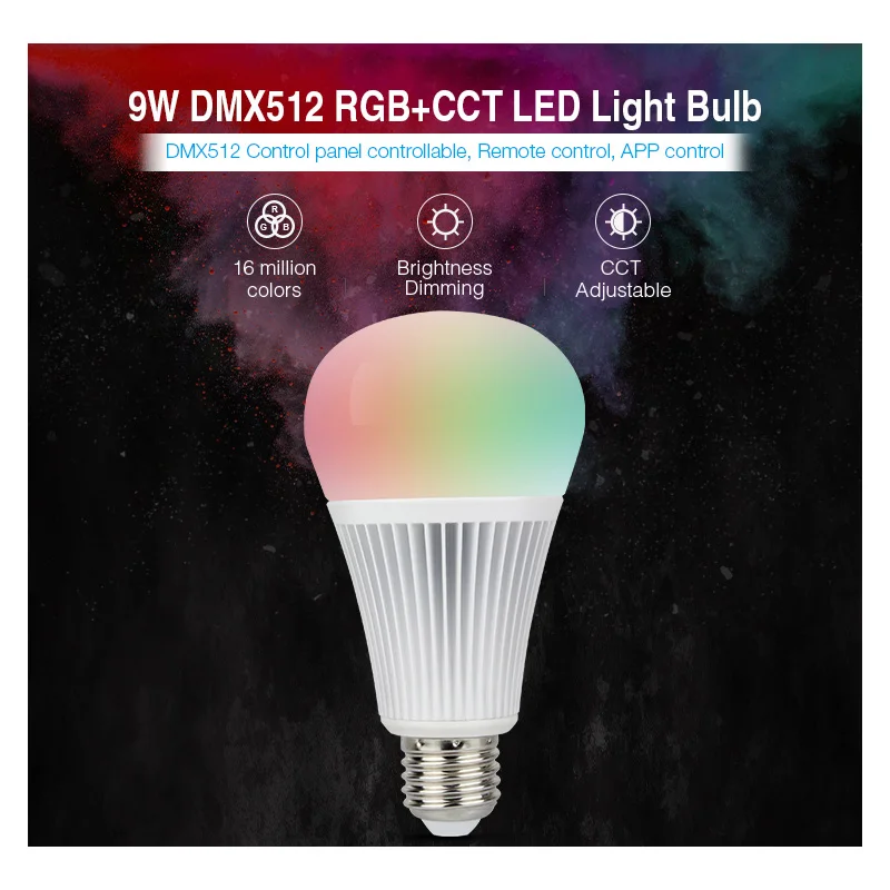 

Miboxer DMX512 E27 9W RGB+CCT LED Light Bulb;DMX 512 LED Transmitter ;2.4GHz 4 Zone RGB+CCT wireless Remote