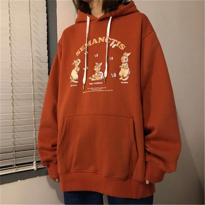 Harajuku Oversized Autumn Winter Printed Women Sweetshirts Hoodie Korean Style Loose Long Sleeve Retro Clothes Hooded Sweatshirt