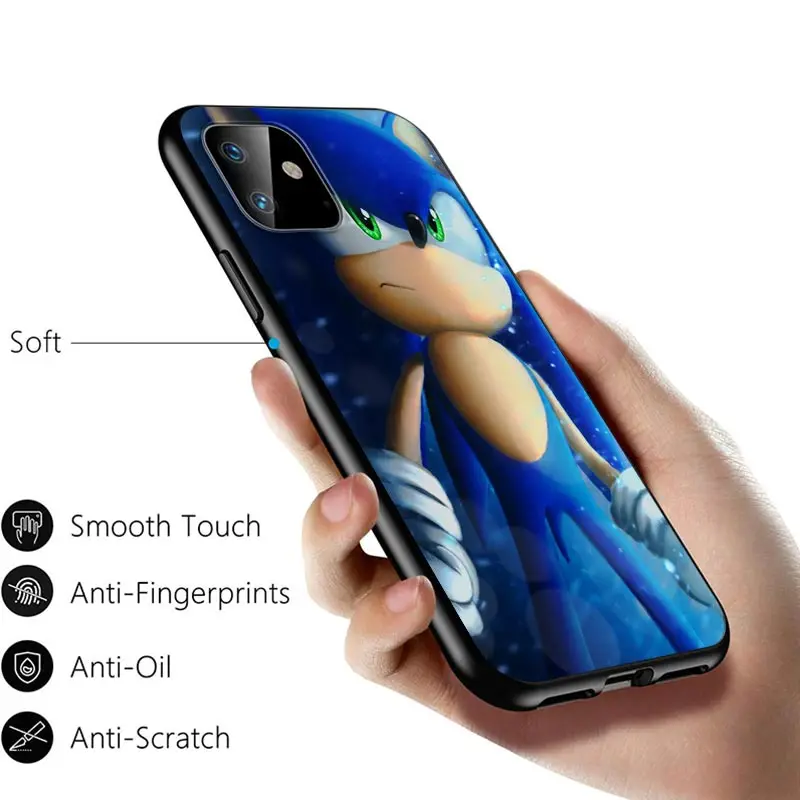 

Cute The Hedgehog For Apple iPhone 12 11 Pro Max mini XS Max XR X 8 7 6 6S Plus 5S SE 2020 Soft Black Phone Case