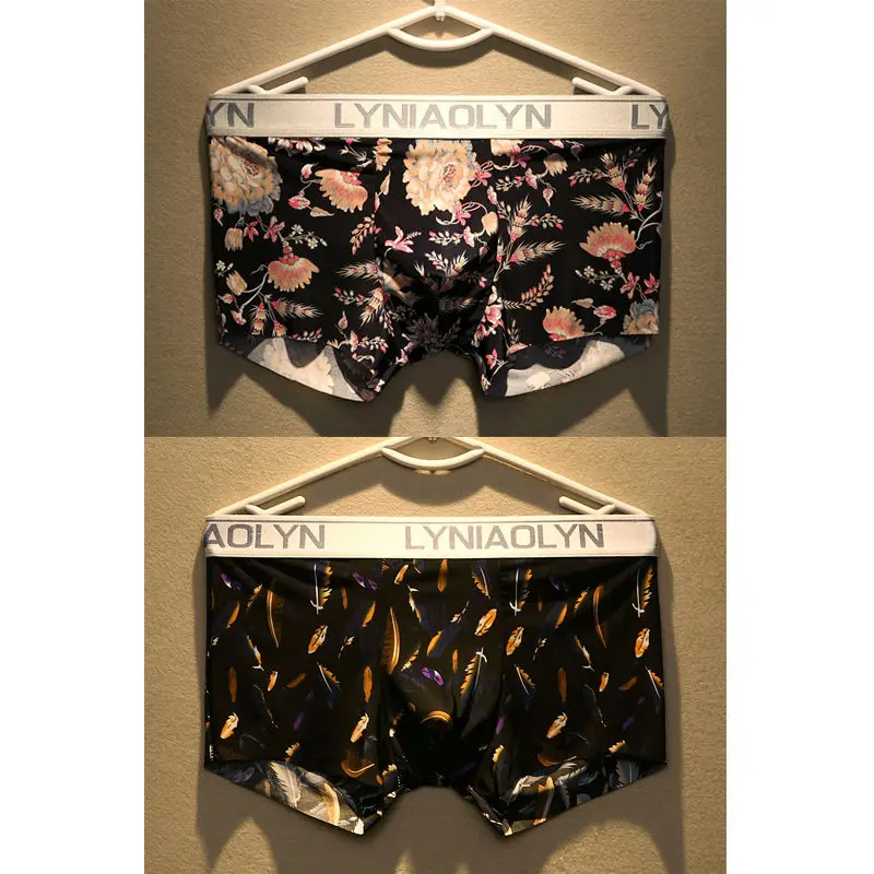 

3 ice silk unmarked men's underwear men's ultra-thin summer flat-angle pants young social groupfour-corner tide male personality