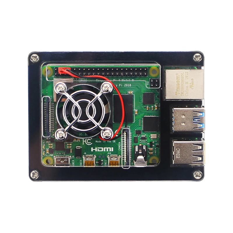 9-слойный акриловый чехол для Raspberry Pi 4 Модель B прозрачный с черным корпусом +
