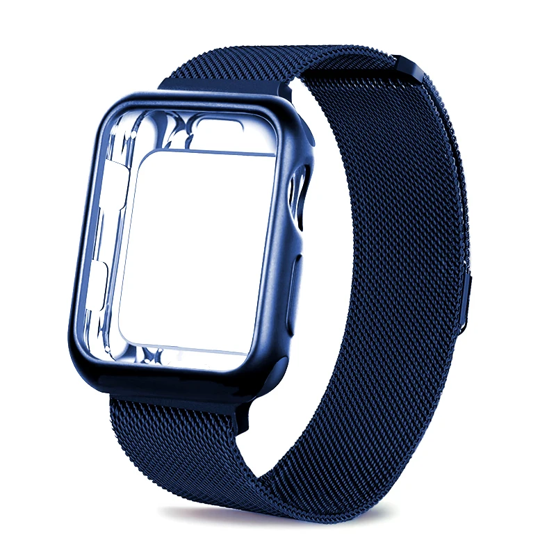 Blue-TPU case Миланская петля ремешок с чехол для Apple Watch 42 мм 38 мм браслет из нержавеющей стали ремешок для iwatch серии 4 5 40 мм 44 мм - Цвет ремешка: Blue-TPU case