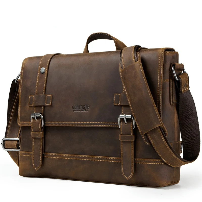New Design genuine Leather luxury designer bags Men's portable business briefcase Crazy Horse Fashion Messenger High-quality