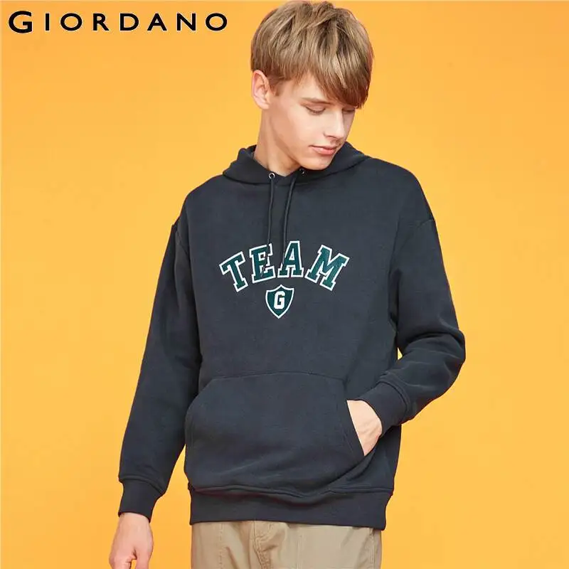 Giordano мужской свитшот кенгуру с капюшоном и длинными рукавами, с печатным принтом TEAM на груди,имеет несколько цветовых решений