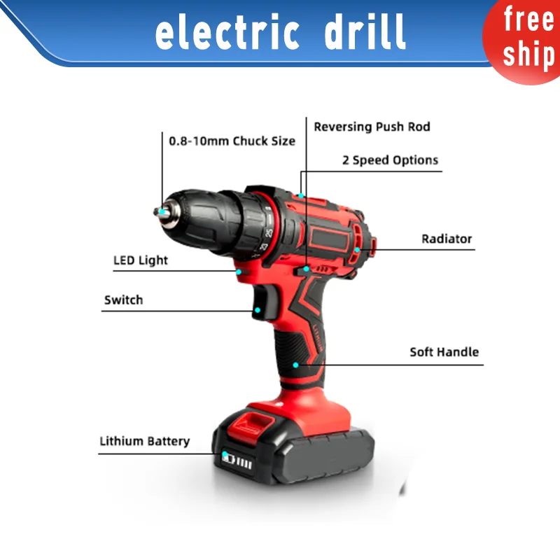 Cordless Drill Electric Screwdriver Mini Wireless Power Driver DC Lithium-Ion Battery 3/8-Inch 1 battery 36V 1500mAH charger | Инструменты