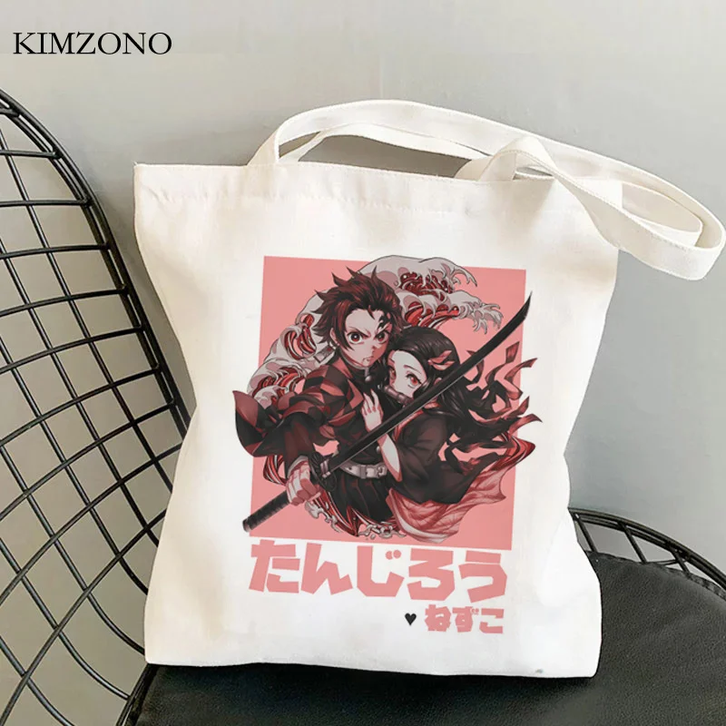 

Demon Slayer Kimetsu No Yaiba shopping bag grocery shopper tote bolsas de tela canvas bag jute reusable ecobag bolsa compra grab