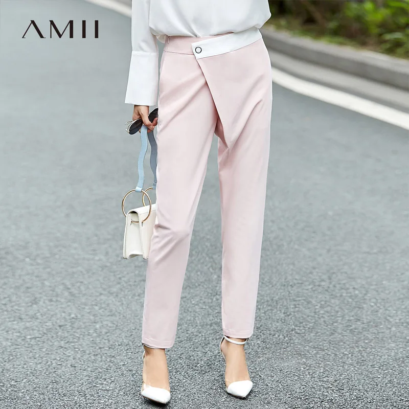 Amii женские офисные брюки с высокой талией элегантные однотонные длинные в стиле