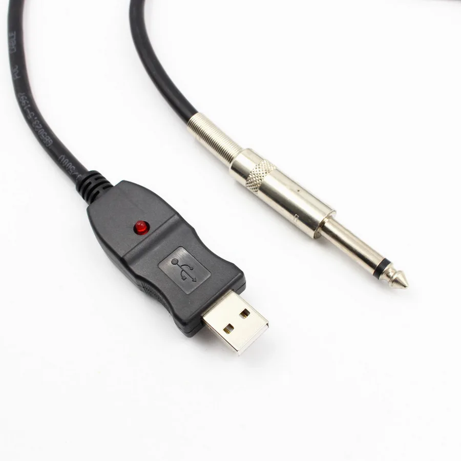 Günstig Gitarre Bass 1/4 6,3mm Zu Usb-schnittstelle Link Verbindung PC Audio Adapter Konverter USB Gitarre Kabel 3M 50 Stücke