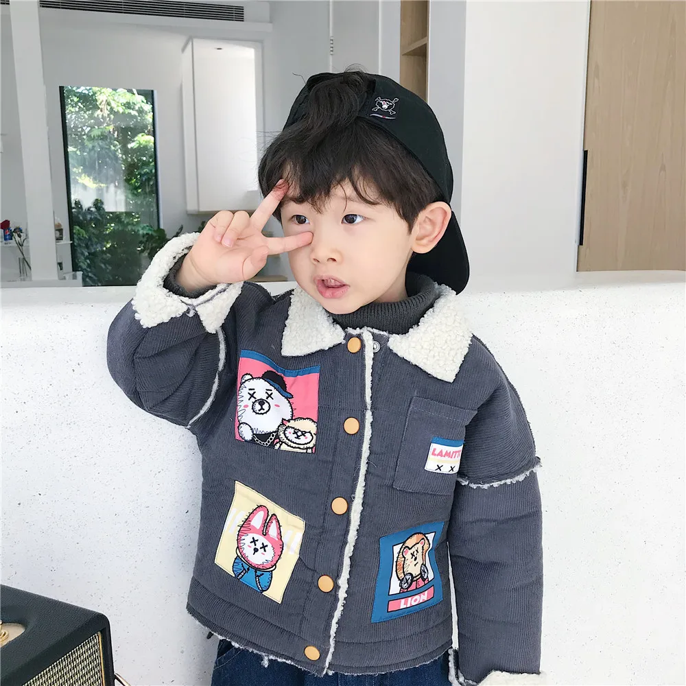 Tonytaobaby Winter New Baby Boys and Girls Cartoon Corduroy Thickened Fleece Jacket Kids | Детская одежда и обувь