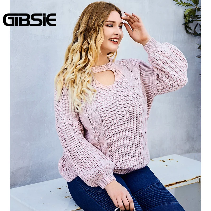 Женский трикотажный пуловер с круглым вырезом и рукавами-фонариками |