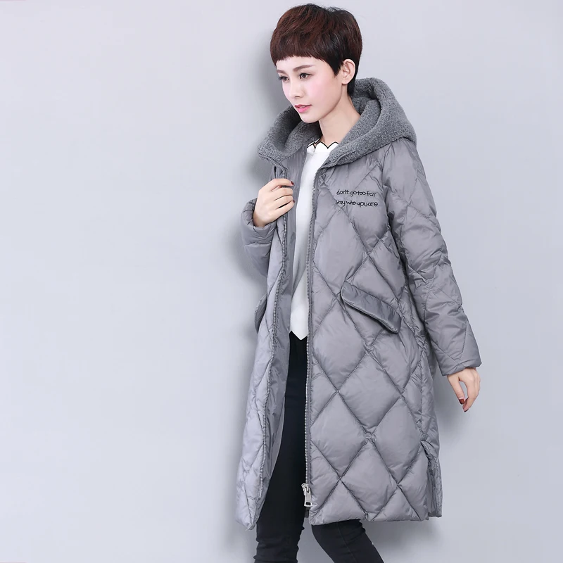 Down Jacket Woman Hooded Long Coat Winter Coat Women Artificial Lamb Fur Collar Parka Korean Coats Chaqueta Mujer MY1499