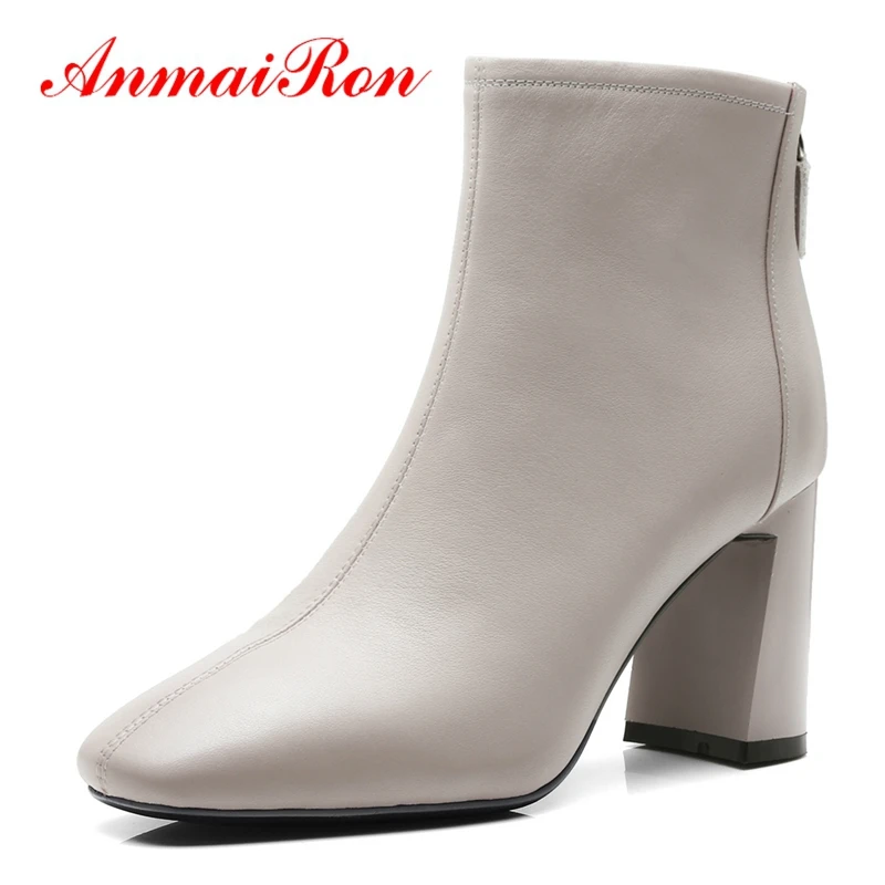 

AnmaiRon Basic Square Toe Winter Boots Women Zip Ankle Boots for Women Womens Winter Fashion 2018 Size 34-39 LY288