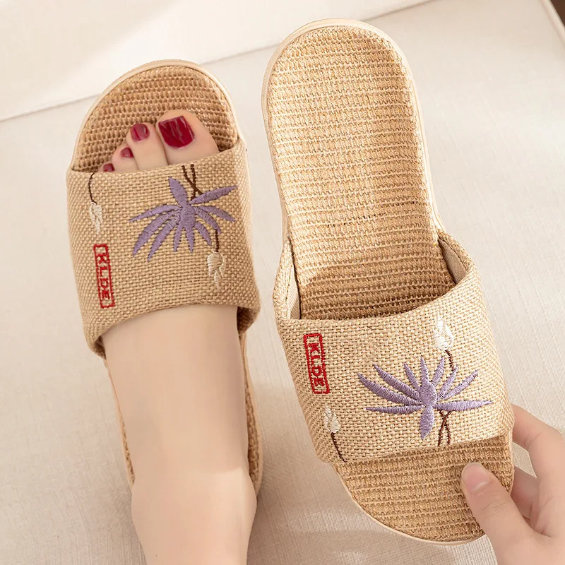 Mntrerm Linen Slippers Women's Home Four Seasons Soft Bottom Spring and Autumn Cotton Linen Couple Home Sandals Slipper Women
