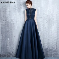 kaunissina luxury satin long evening dresses formal evening dresses elegant floor length beading vestidos women party gown