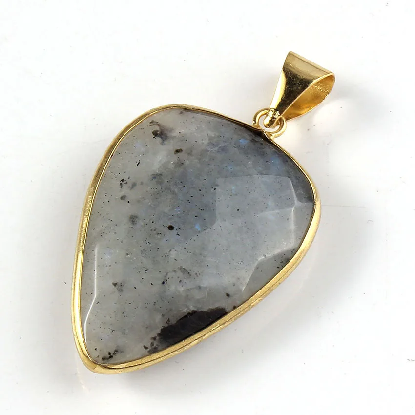 

FYSL Light Yellow Gold Color Water Drop Labradorite Stone Pendant Black Agates Charm Jewelry