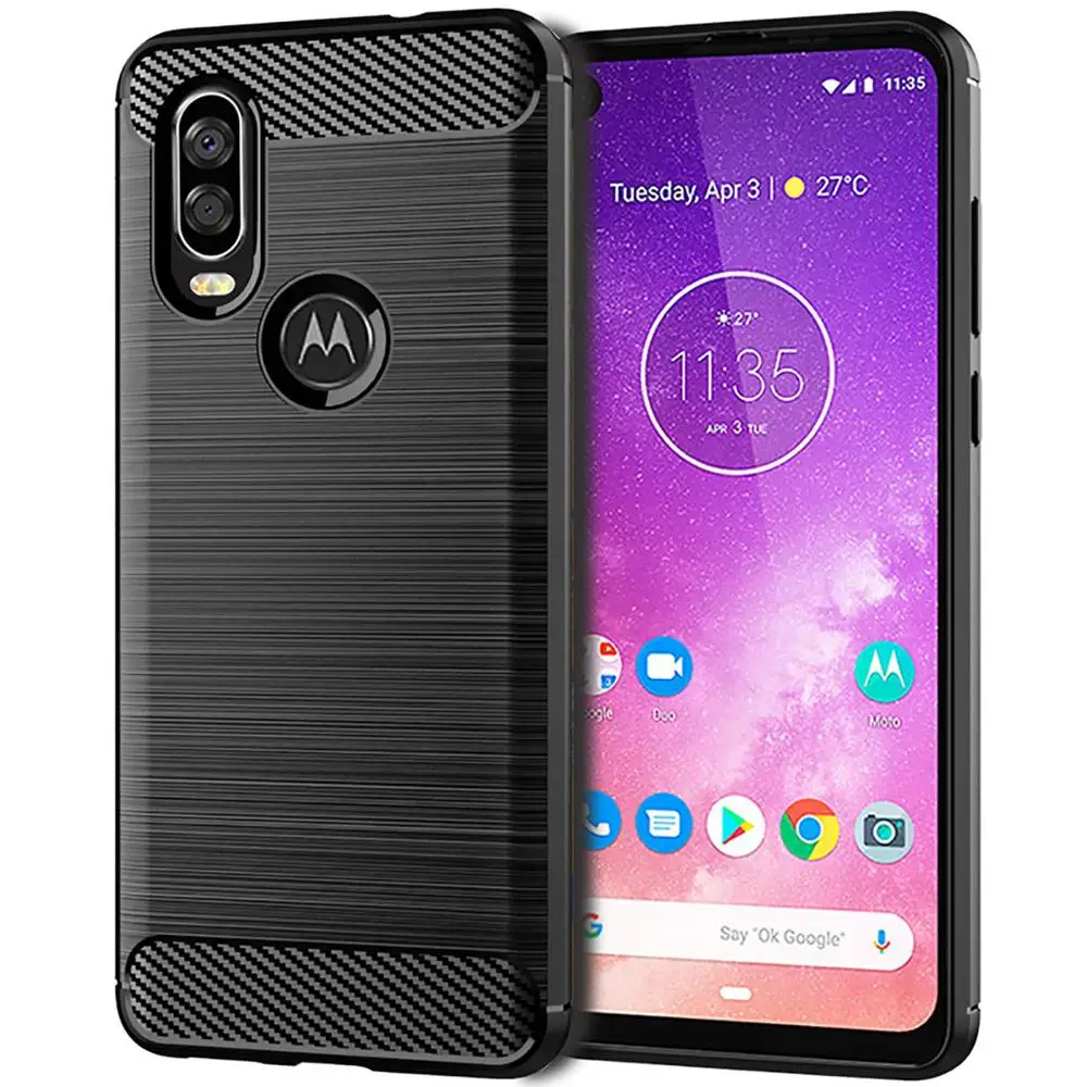 Чехол для Moto One Action TPU материал из углеродного волокна удобное ощущение против