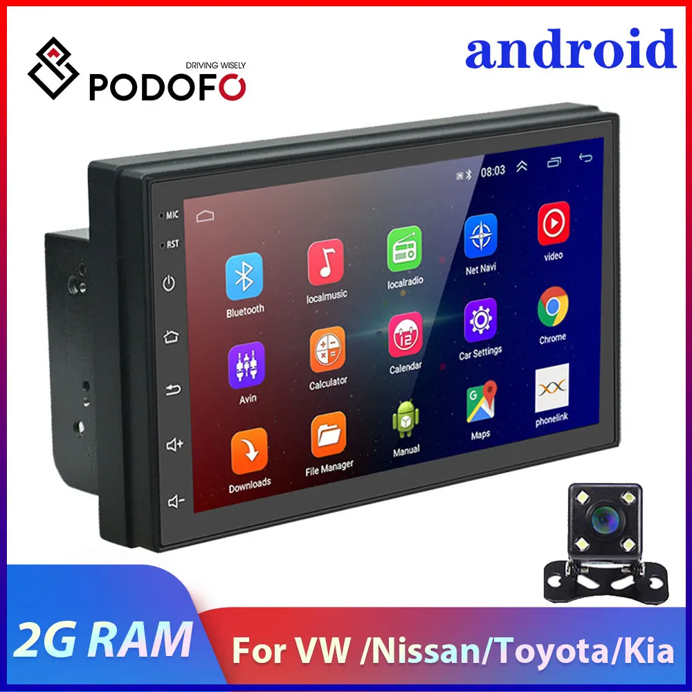 Podofo 2 Din Android автомобильный мультимедийный видео плеер Универсальный 2DIN стерео