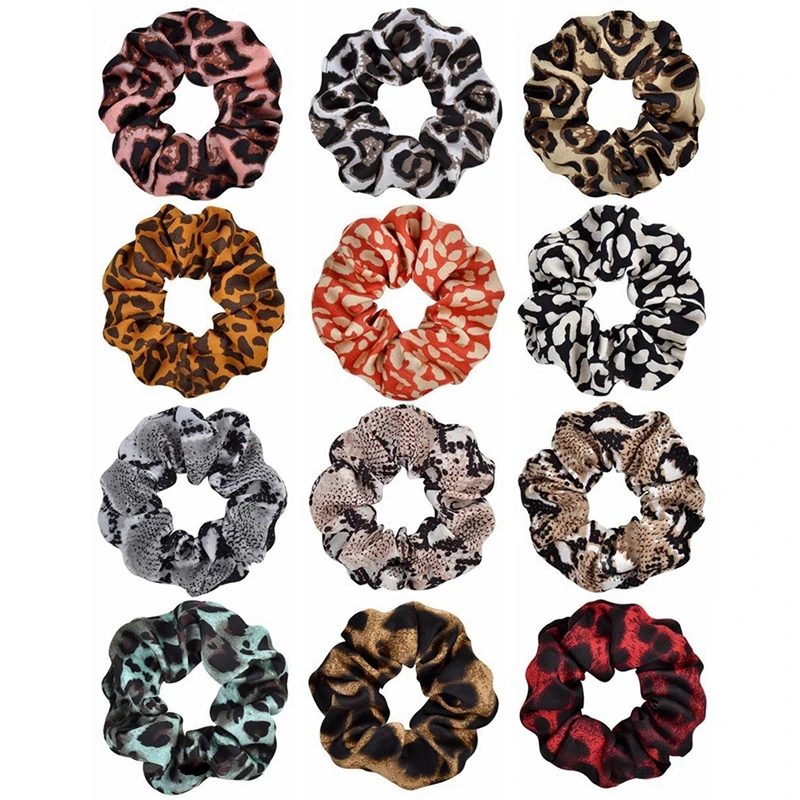 

12PCS Women Animals Printed Hair Scrunchies Vintage Wild Hair Ring Elastic Rubber Band Girls Ponytail Scrunchie Hair Holders