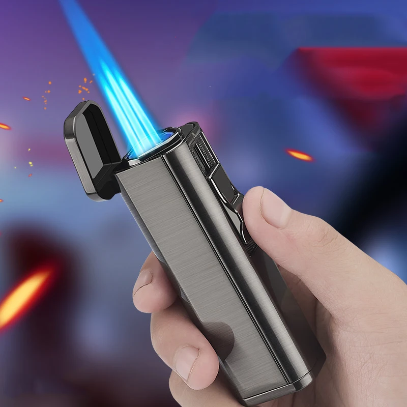 

Metal Triple Torch Jet Lighter Turbo Cigar Pipe Lighter With Cigar Cutter Butane Gas Windproof Lighter Cigarette Christmas Gift
