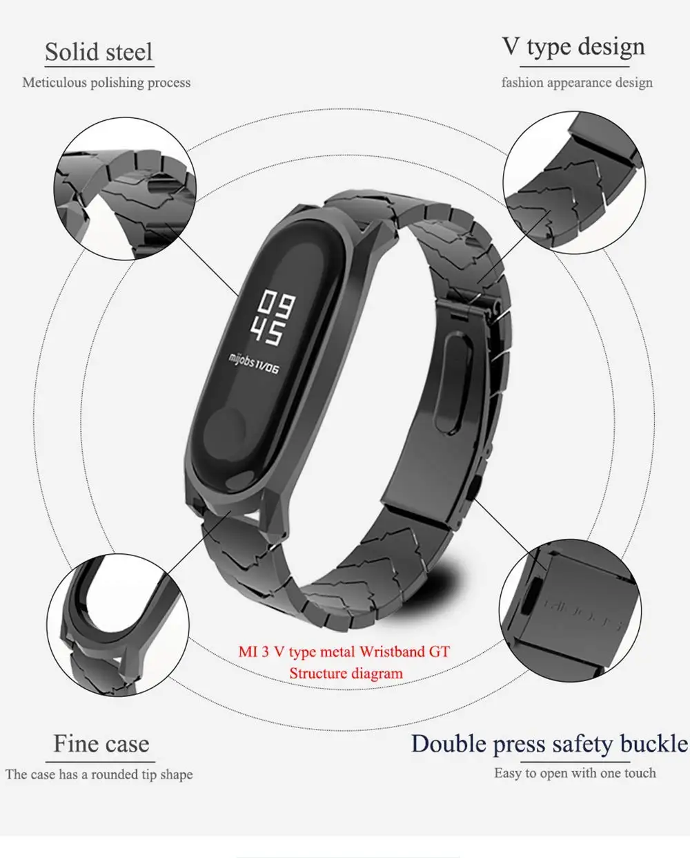 Для Xiaomi Mi Band 4 3 ремешок из нержавеющей стали подходит для band металлический