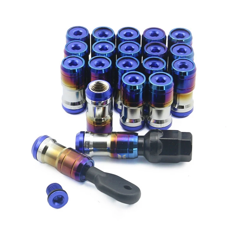 

20pcs/Set Racing Alloy Steel Wheel Lug Nuts Screw M12x1.5/1.25 Length 44mm Anti-theft With Special Unlocking Key Wrench