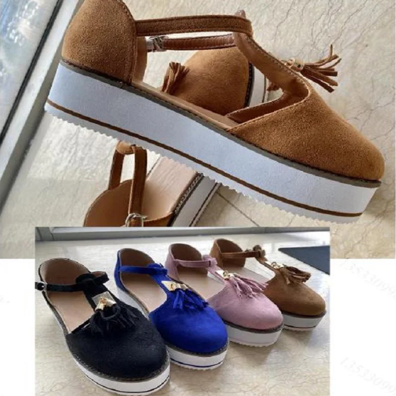 

MCCKLE New Women Sandals Buckle Strap Flock Summer Shoes Chaussures Femme Flat Platform Sandalias Plus Size Shoes 2020 Fashion