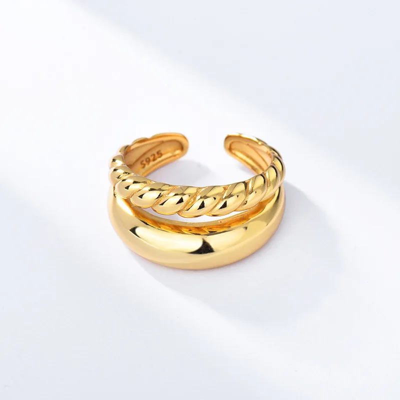 

s925 Sterling Silver Luster Double Layer Rings For Women Resizable Bague Femme Argent 925 Accesorios Mujer Moda 2021 Jewelry