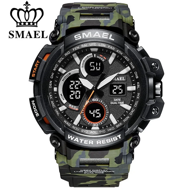 

Smael Camouflage Military Watch Men Waterproof Dual Time Display Mens Sport Wristwatch Digital Analog Quartz Watches Male 1708