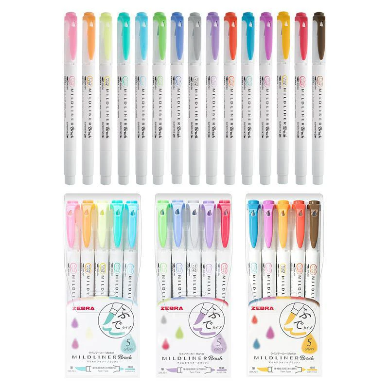 

2021 NEW 5 Colors Zebra MildLiner Brush Pen Set WFT8 Double Sided Water-based Highlighter Marker Pen Journal Supplies