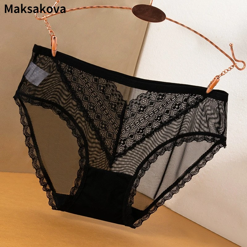

Maksakova Sexy Women's Panties Erotic Underwear Temptation Transparent Lingerie Hollow Out Girl Briefs Net Yarn Lace Underpants
