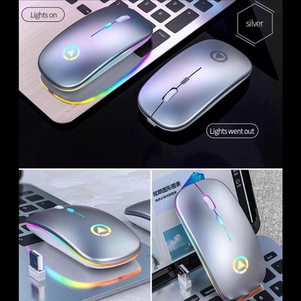 

Silent Wireless Mouse 2.4GHz Wireless Gaming Mouse Wireless & Wired (Optional) Rechargeable Mouse For PC Laptop Silent USB Mice