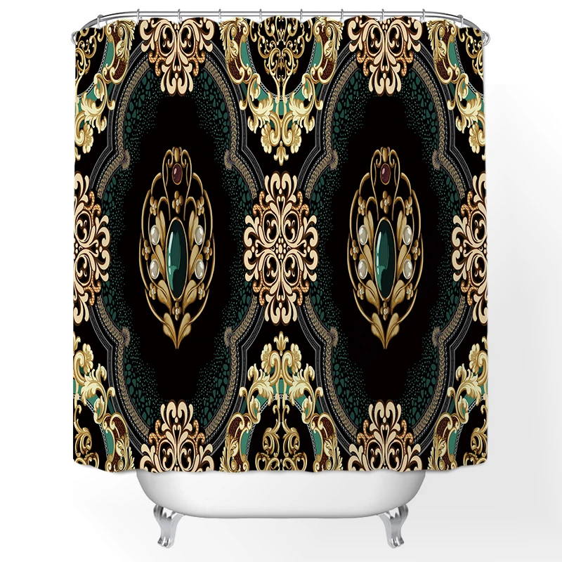 

Black Bohemian Beautiful Bathroom Printed Shower Curtains Frabic Waterproof Polyester Bath Curtain with Hooks Curtains 180x180cm