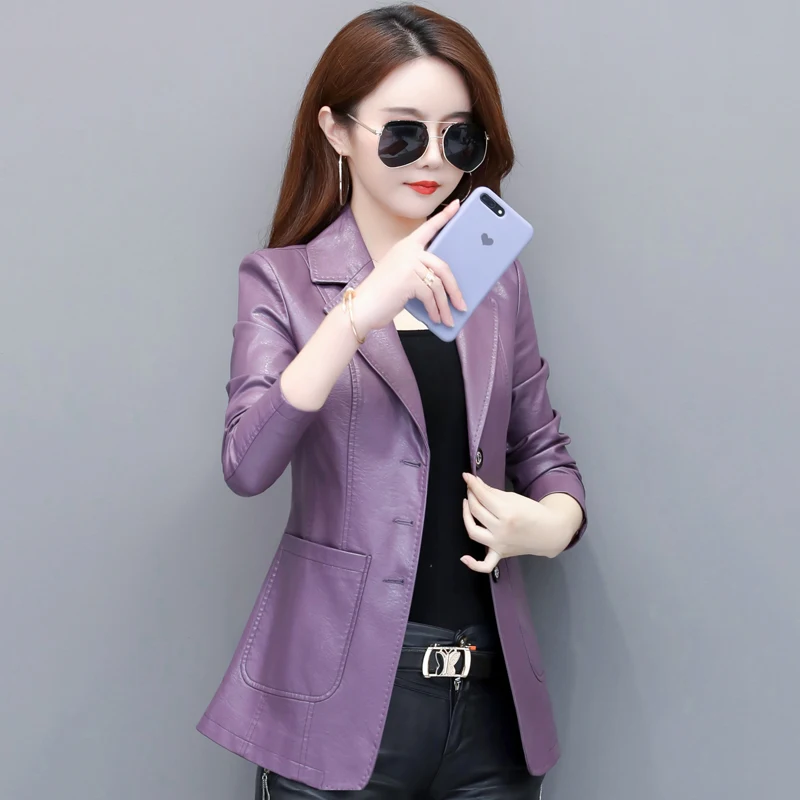 

new autumn/winter leather brief locomotive female washed PU leather jacket coat leisure outfit office business lady top