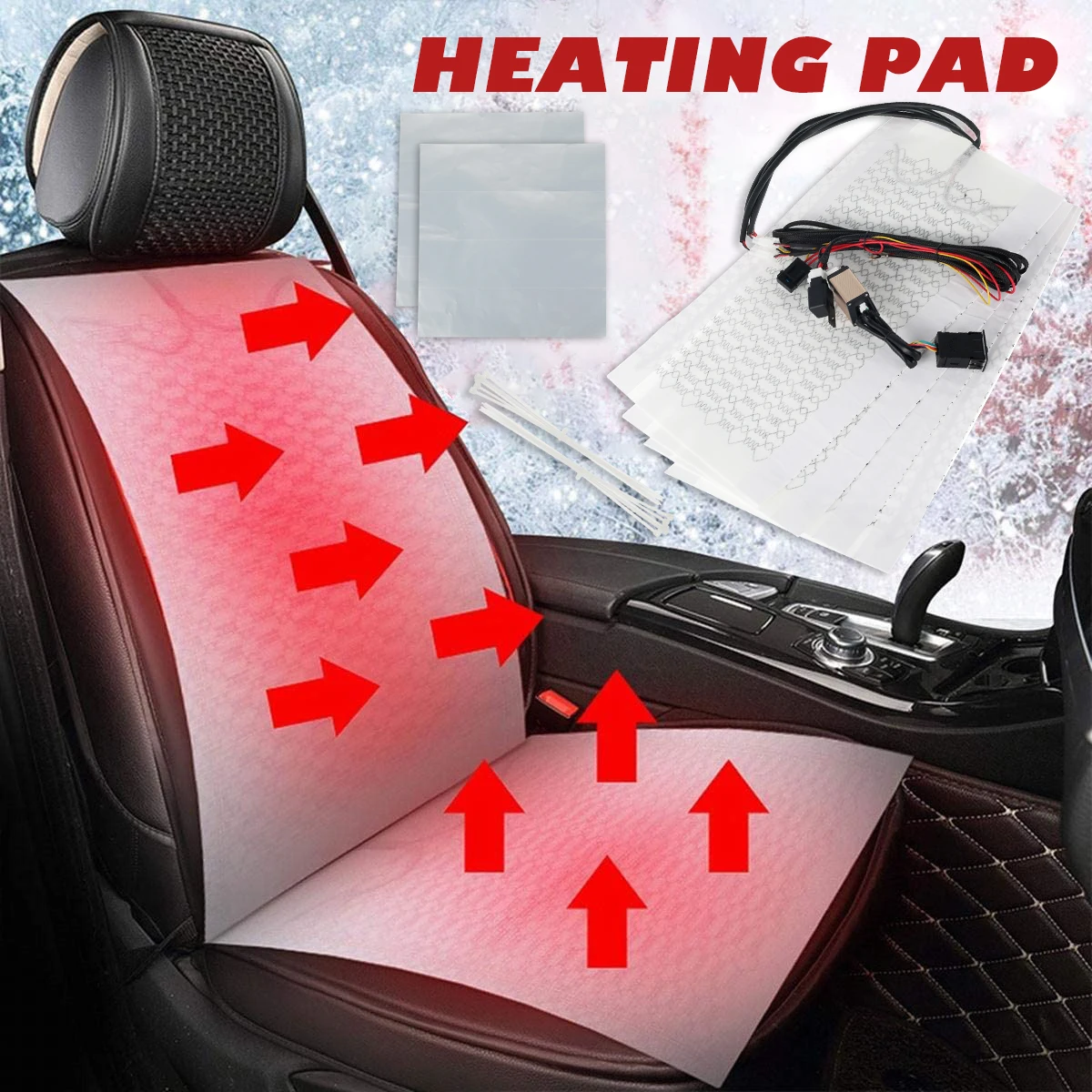 

Car Seat Heater 4 Pads Universal Carbon Fiber Heated Seat heating Heater Pads 2 Dial 5 Level Switch Winter Warmer Seat Covers