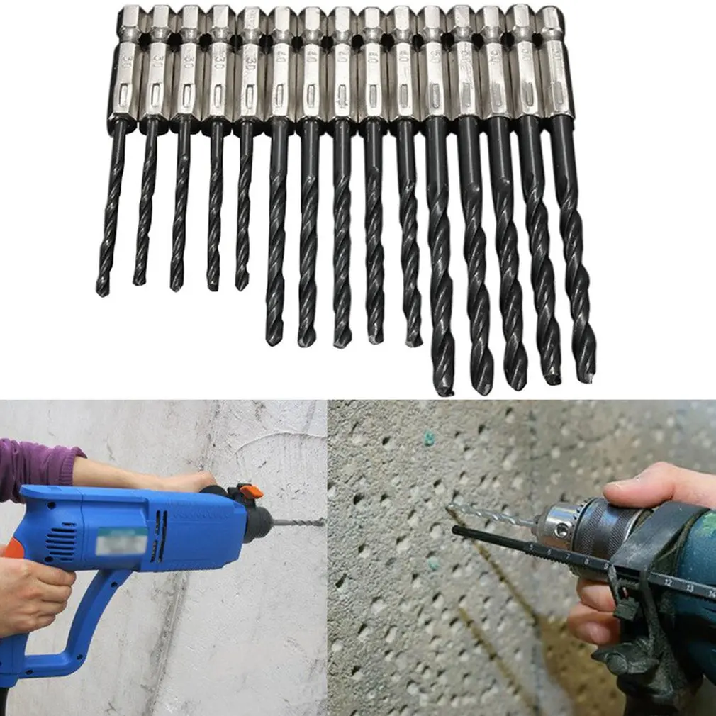 

New 15pcs Twist Drill High Speed Steel Drill Bit Set Hex Shank Twist Drill Hexagonal Handle Auger Bit Powerful Drilling Tools