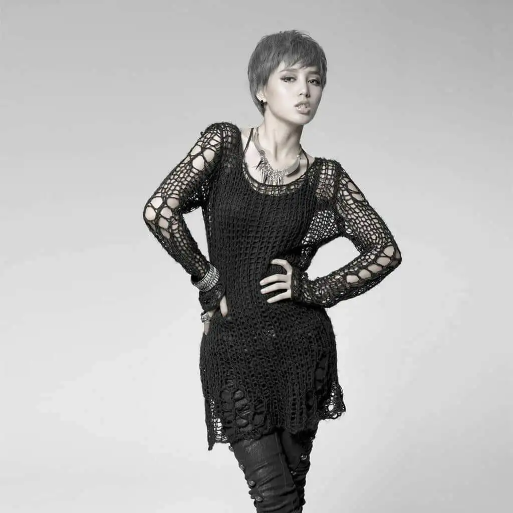 Женский Повседневный свитер в полоску с прорезями стиле панк PM-004 | Женская одежда