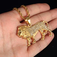 punk crystal inlaid lion pendant necklace chains with animal pendants hippie metal accessories for men jewelry accessories