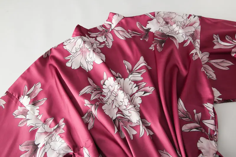 Satin Silk Floral Robe Bride Robe Bridesmaid Robes Bridal Party Gift Robes Birthday Robe Sleepwear Bathrobe Short Nightgown