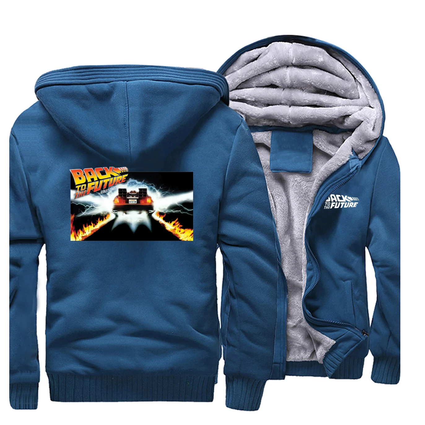 

Back To The Future Print Hoodies Fleece Thick Sweatshirt Men Fashion Brand Mens Coat Casual Zipper Jacket Winter Streetwear
