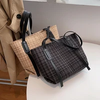 new top handle bag fashion simplicity shoulder bag casual all match high capacity womens commuter bag plaid texture handbags