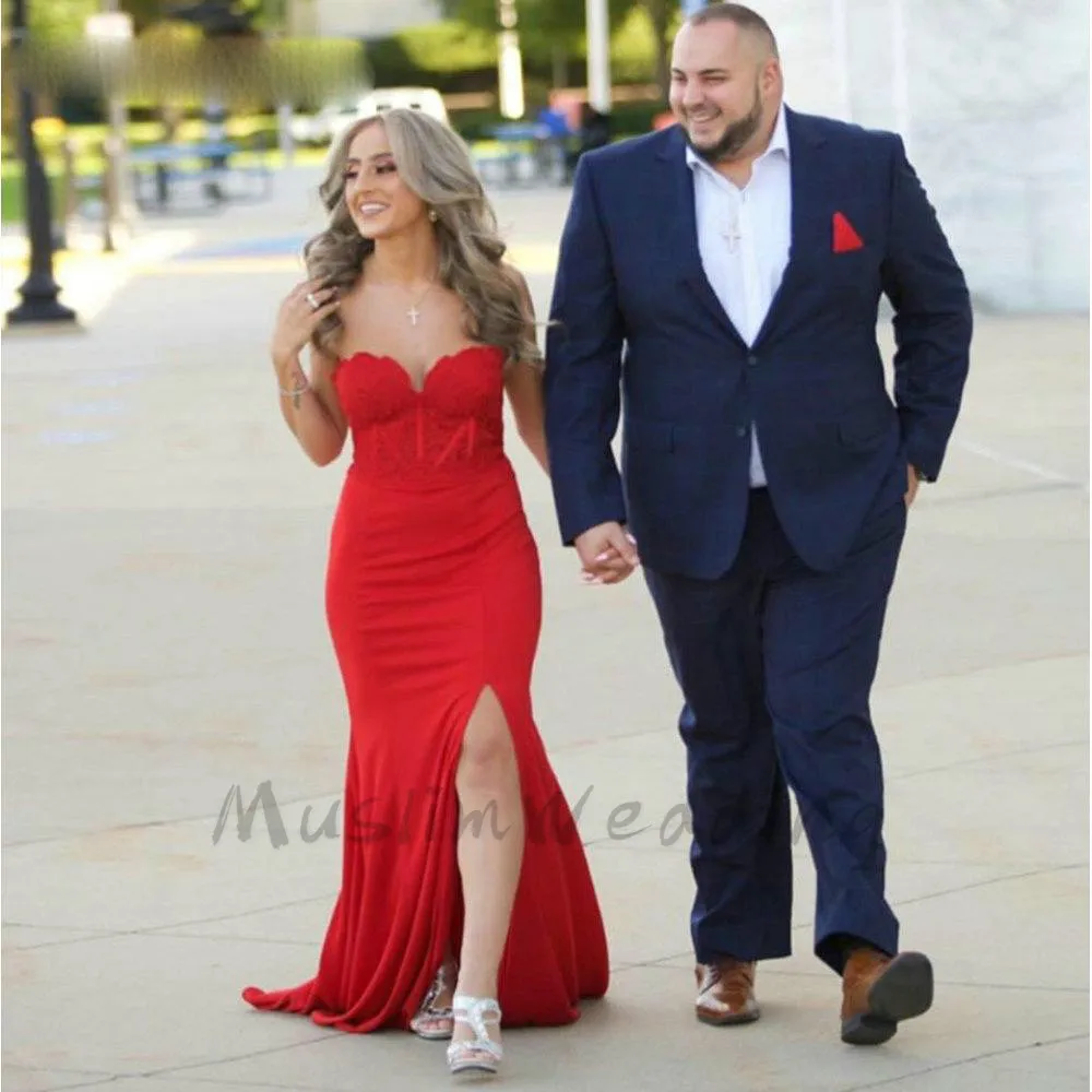 

Ladies Red Mermaid Prom Dresses Sexy Sweetheart Side Slit Sexy Long Evening Dress Plus Size Women Arabic Formal party Gowns 2020
