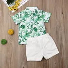 PudcocoЛетняя одежда для маленьких мальчиков рубашка с короткими рукавами с принтом листьев топы короткие штаны комплект из 2 предметов летняя одежда джентльмена