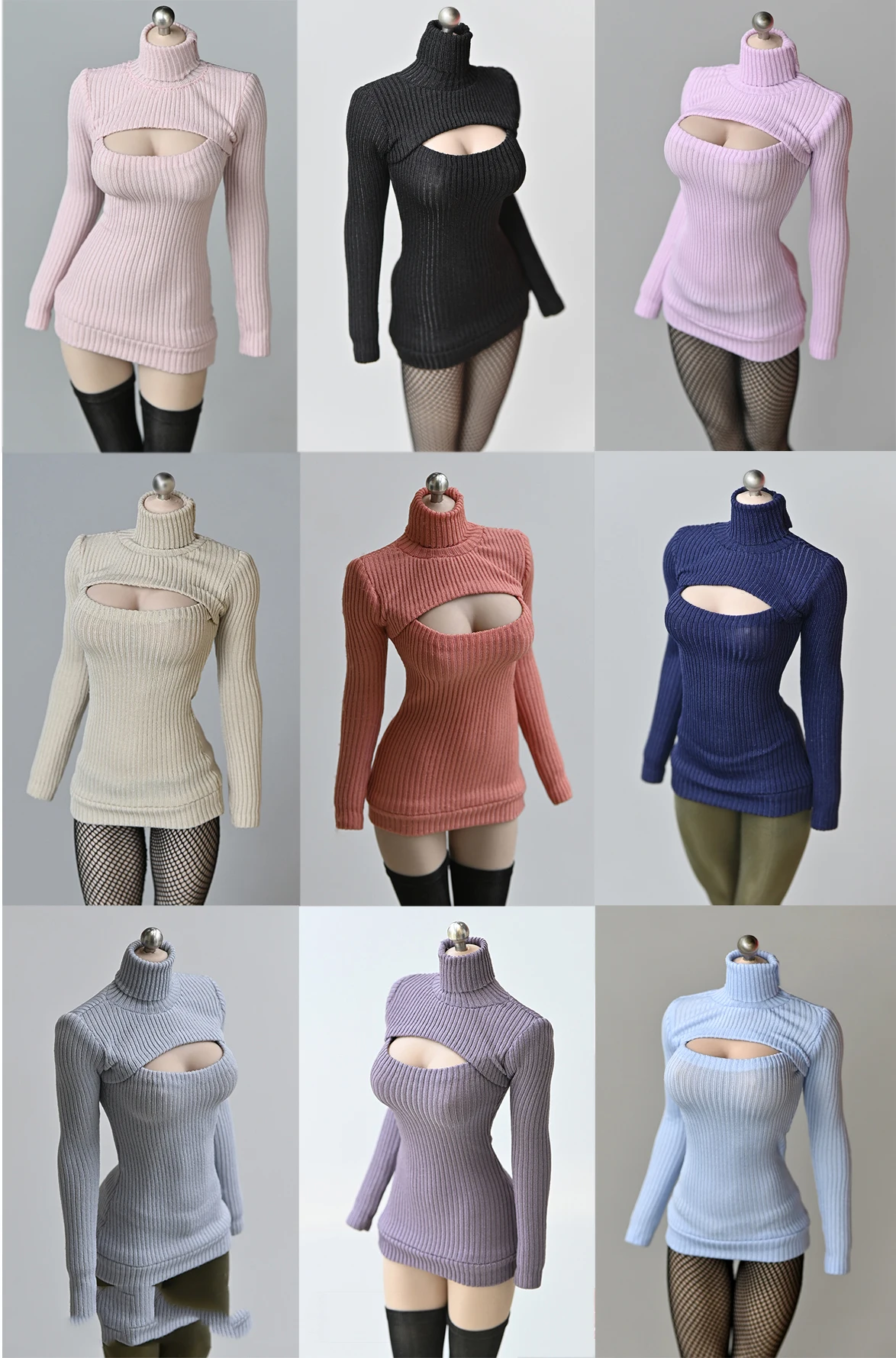 

1/6 Soldier Original Open-Chested Sweater High Collar Skinny Long Model Accessories Clothing for 12 tbl ph Female Body