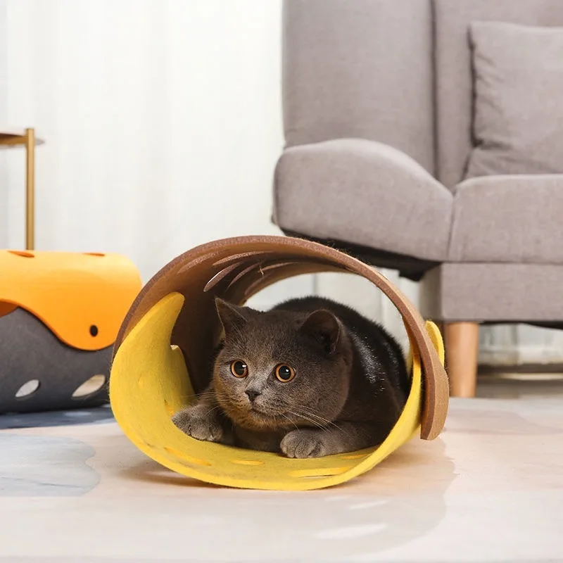 

Funny Cat Tunnel Toy Interactive 2 Hidden Holes Playing Pet Tubes Kitten Cats Scratching Felt wool Tunnel DIY Hide Seek Game