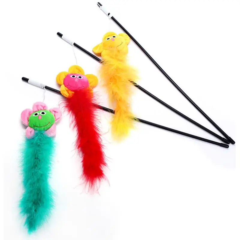 

3PCS Cat Toys Interactive Flower Cartoon Cat Teaser Cat Wand Toys for Cats Kittens Pets