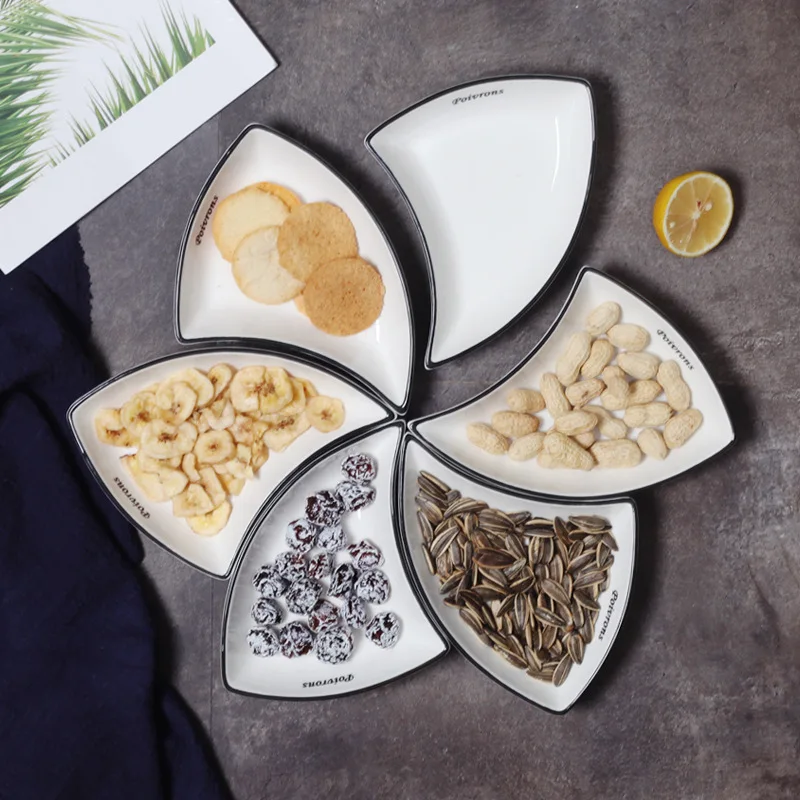 

Household creative four grid snack plate pure white ceramic plate plate fruit plate plate plate plate dish plate