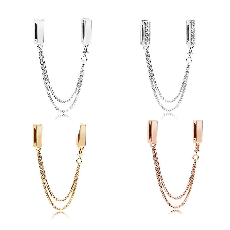 

Pan-Style 925 Sterling Silver Fixed Clip Mobile Chain Charm Accessories Fixed Clip Safety Chain Women's Jewelry Beads 2021 Trend