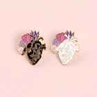 Металлическая эмалевая брошь в форме сердца с розовыми и фиолетовыми цветами, значок медицинского органа, уникальные трендовые романтические ювелирные аксессуары, подарок
