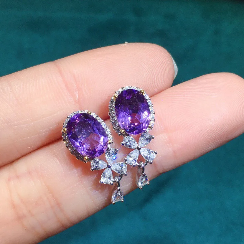 

925 Fashion New Product Hot Sale Temperament Color Treasure Simulation Amethyst Tourmaline Short Earrings For Women Ear Jewelry