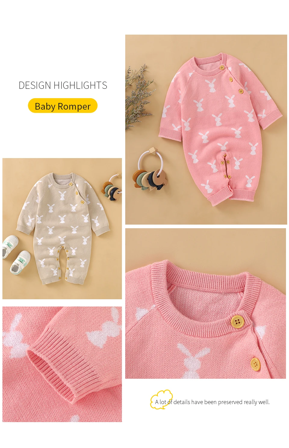 Baby Rompers Newborn Easter Rabbit Jumpsuits Clothes Spring Autumn Long Sleeve Infant Boys Girls Playsuits Outfits One Piece Top Baby Bodysuits Fur